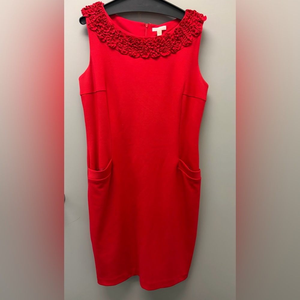 EUC Charter  Club red sheath with rosette neckline. Size 16